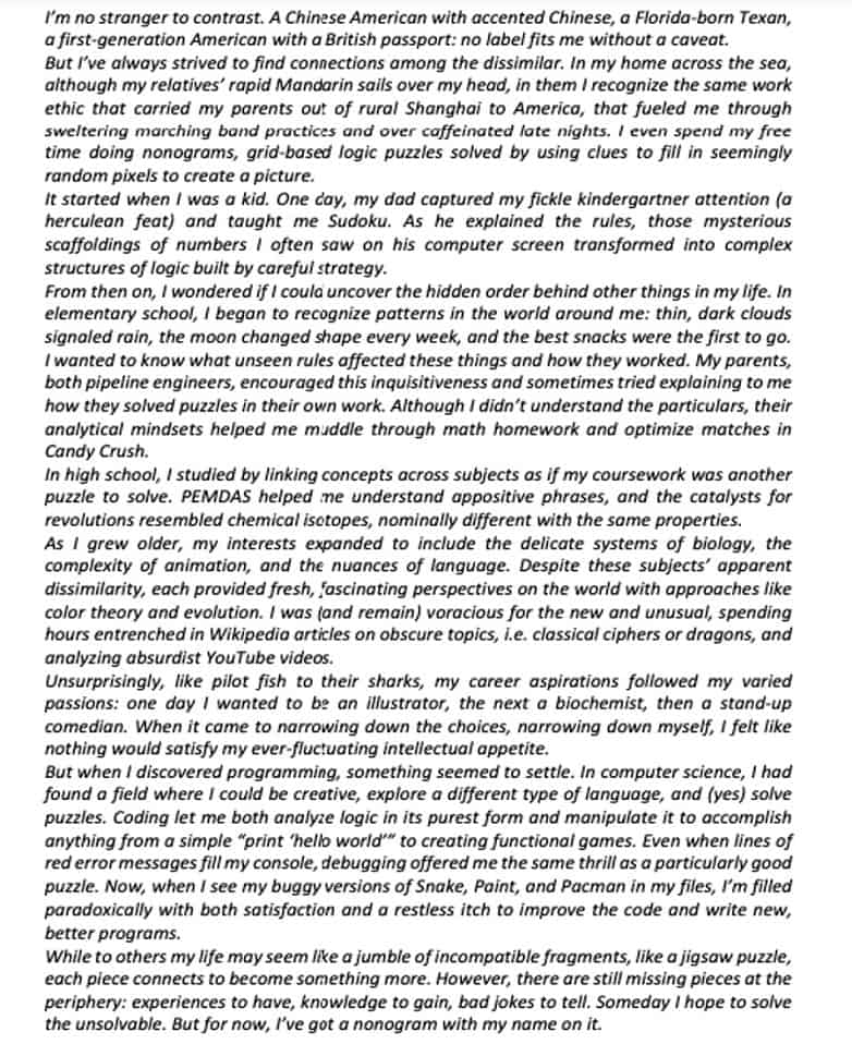 Common App Essay Example - No Stranger to Contrast