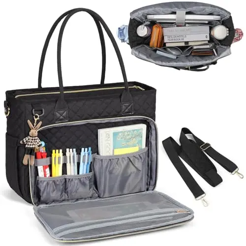 RAINSMORE teacher tote bag with insulated pockets and luggage strap for travel