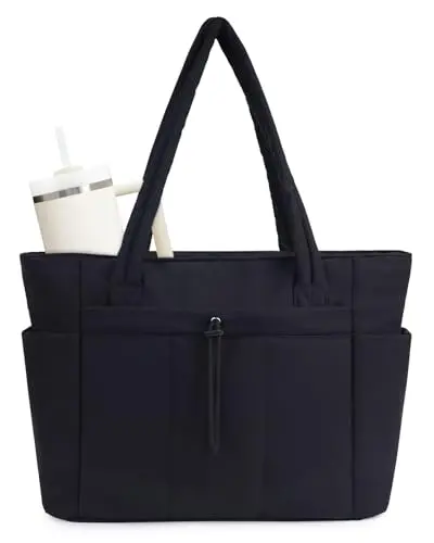 Wandering Nature puffer tote bag with cup holder for 40oz tumbler and laptop compartment