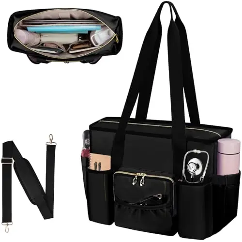 Wigojoy nurse bag with large cup holder and insulated pocket for temperature control